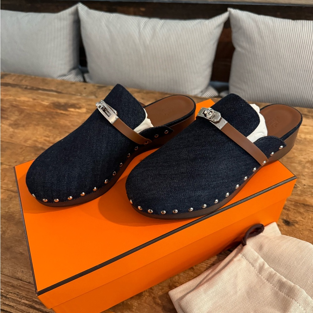 HERMES Carlotta Mule Denim Clogs